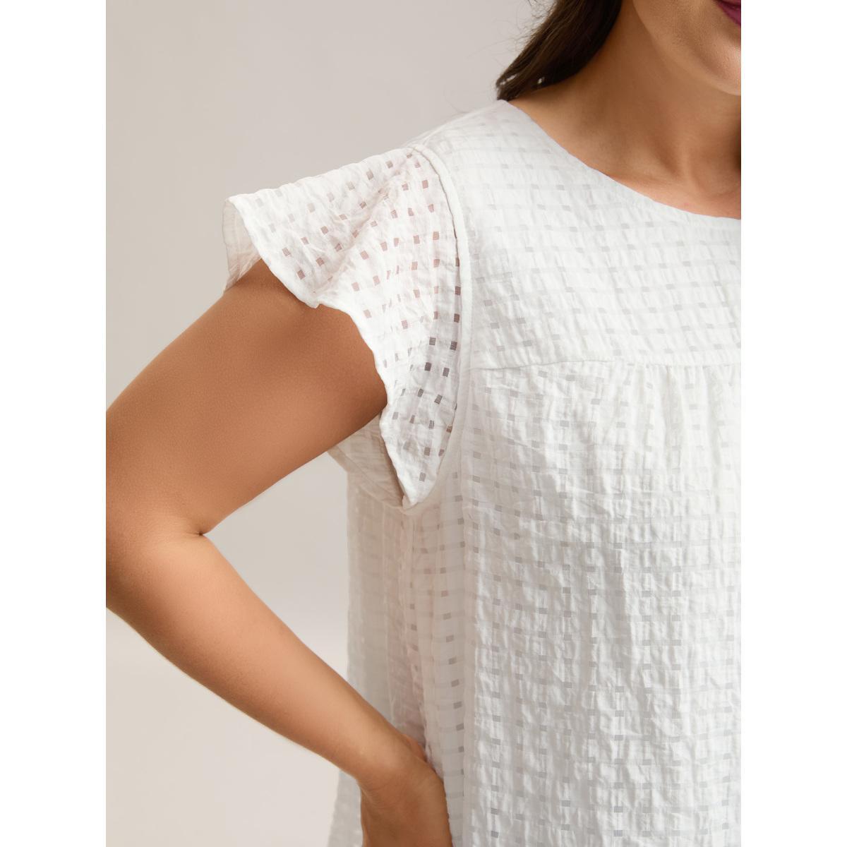 Plus Size WhiteSmoke Textured Sheer Lined Flutter Sleeve Blouse Women Leisure Cap Sleeve Round Neck Casual Blouses BloomChic 10/M Product Image