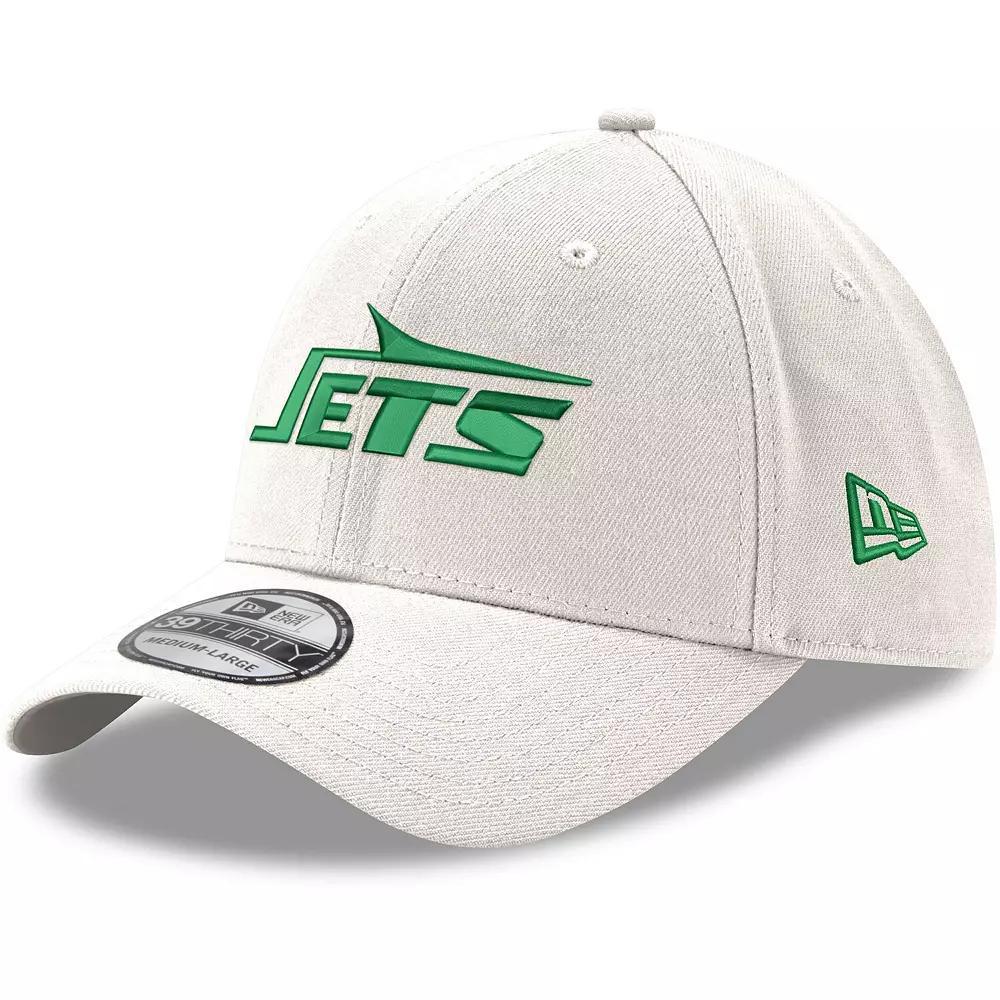 Men's New Era White New York Jets Throwback Wordmark Iced II 39THIRTY Flex Hat, Size: Small/Medium Product Image