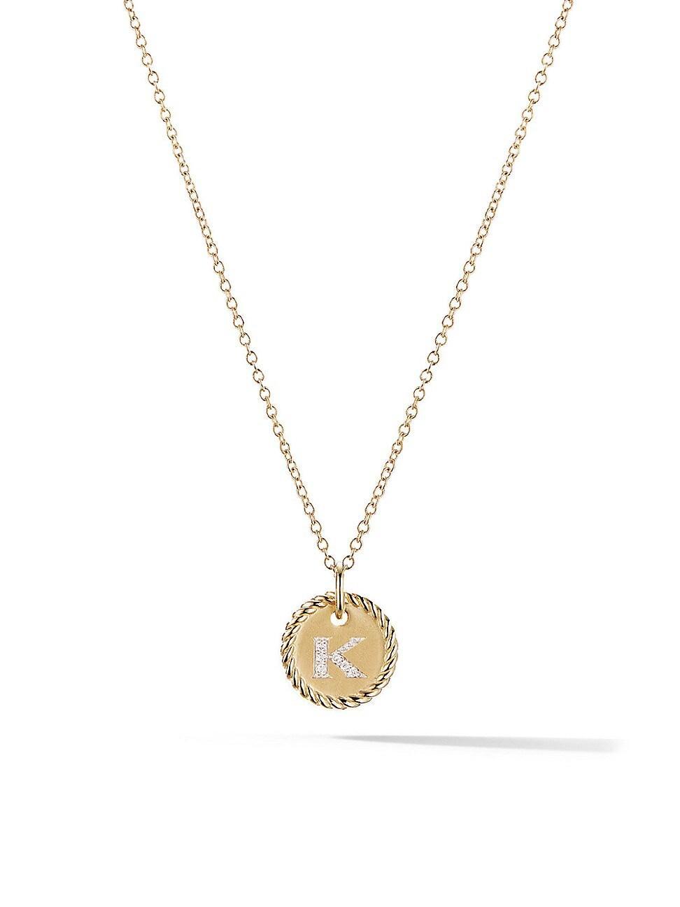 Womens Initial Charm Necklace in 18K Yellow Gold with Pav Diamonds Product Image