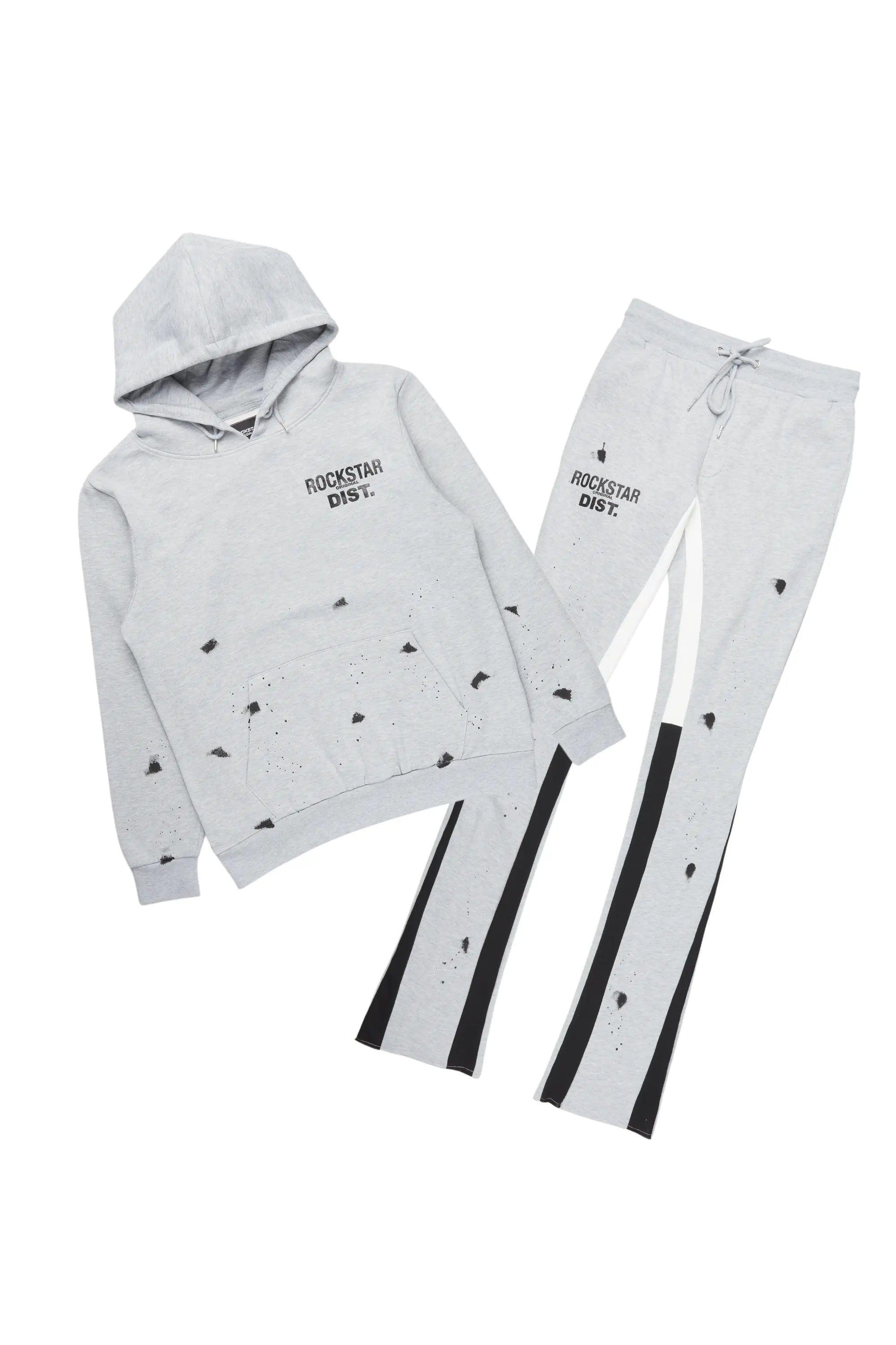 Raffer Grey/White Hoodie/Stacked Flare Pant Set Male Product Image