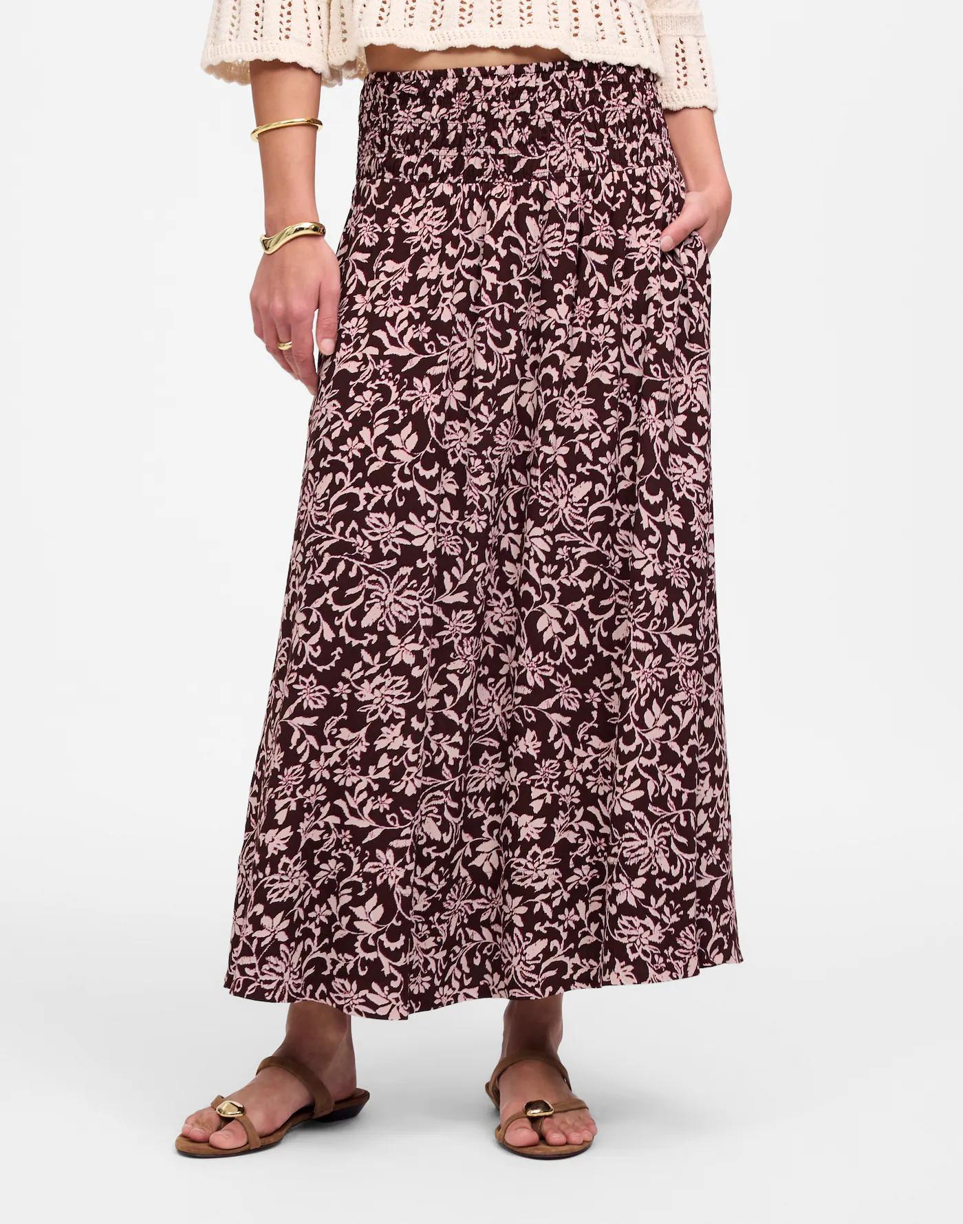 Smocked-Waist Midi Skirt Product Image