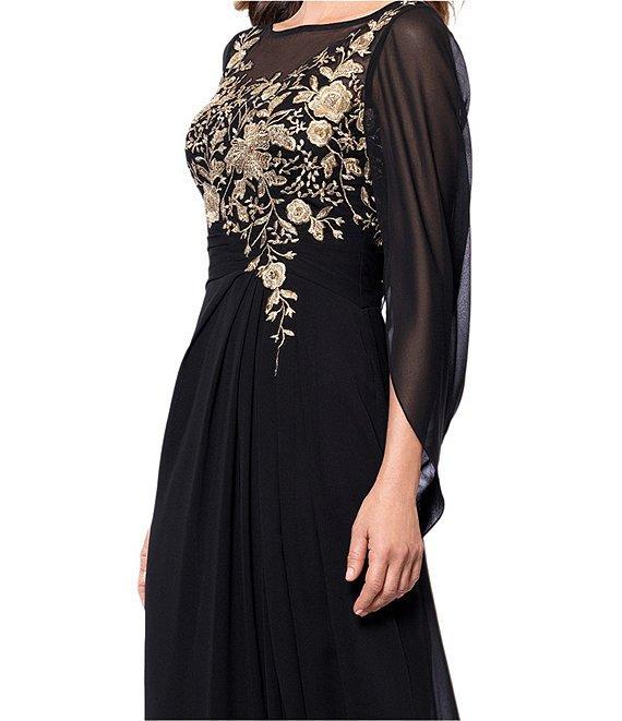 Betsy & Adam Chiffon Boat Neck 3/4 Sleeve Back Cape Sheath Dress Product Image