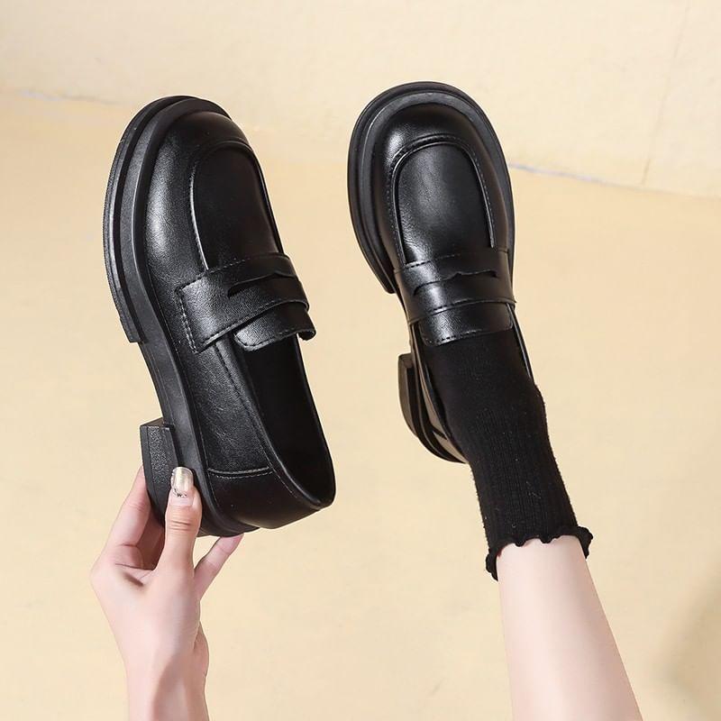 Platform Plain Faux Leather Penny Loafers Product Image