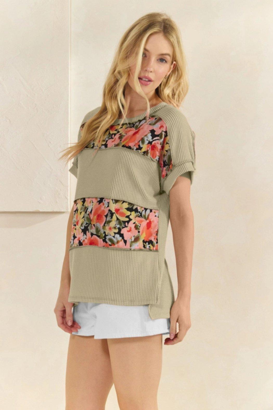 Floral Contrast Knit Top Product Image