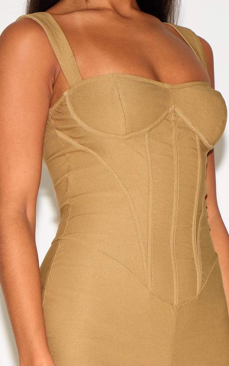 Khaki Woven Corset Binding Strappy Straight Leg Jumpsuit Product Image