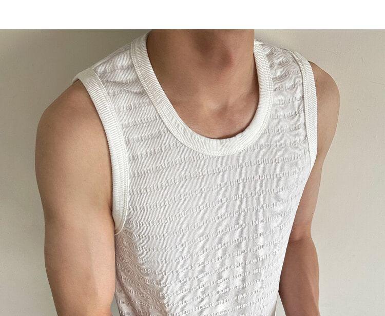 Crew Neck Plain Slim Fit Tank Top Product Image