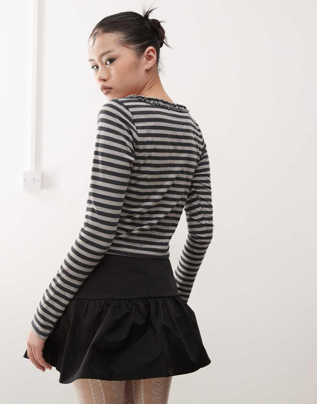 Motel Ethel zip striped cardigan in gray/black Product Image