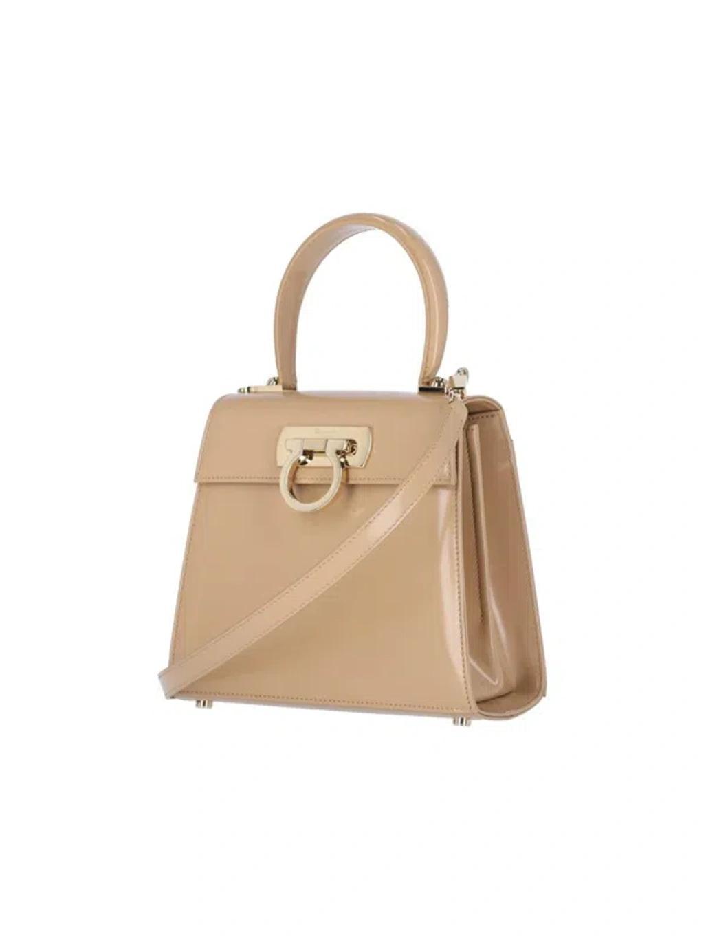 FERRAGAMO 'gancini' Top Handle Bag In Beige Product Image