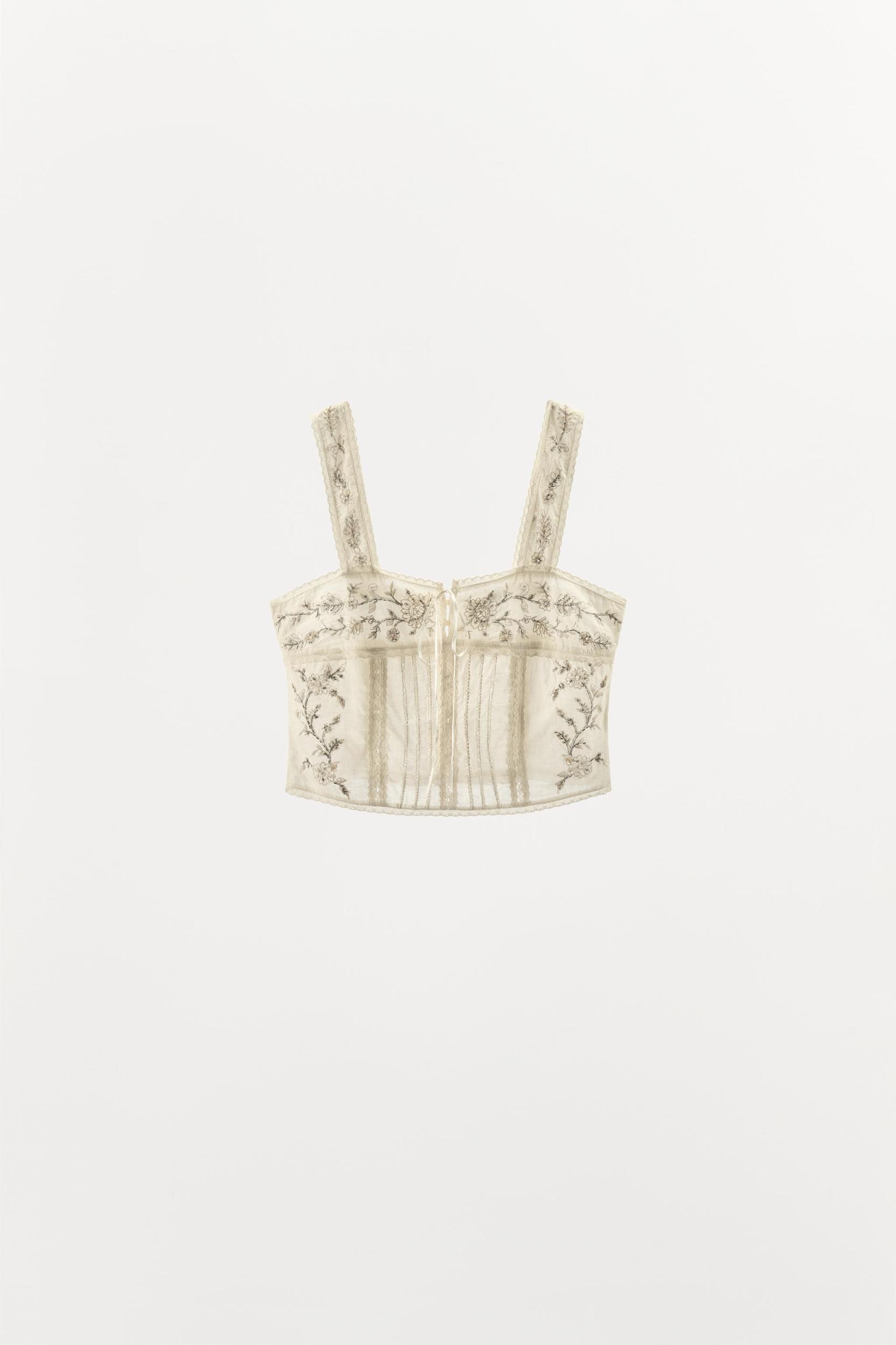 FLORAL EMBROIDERED BEADED TOP Product Image