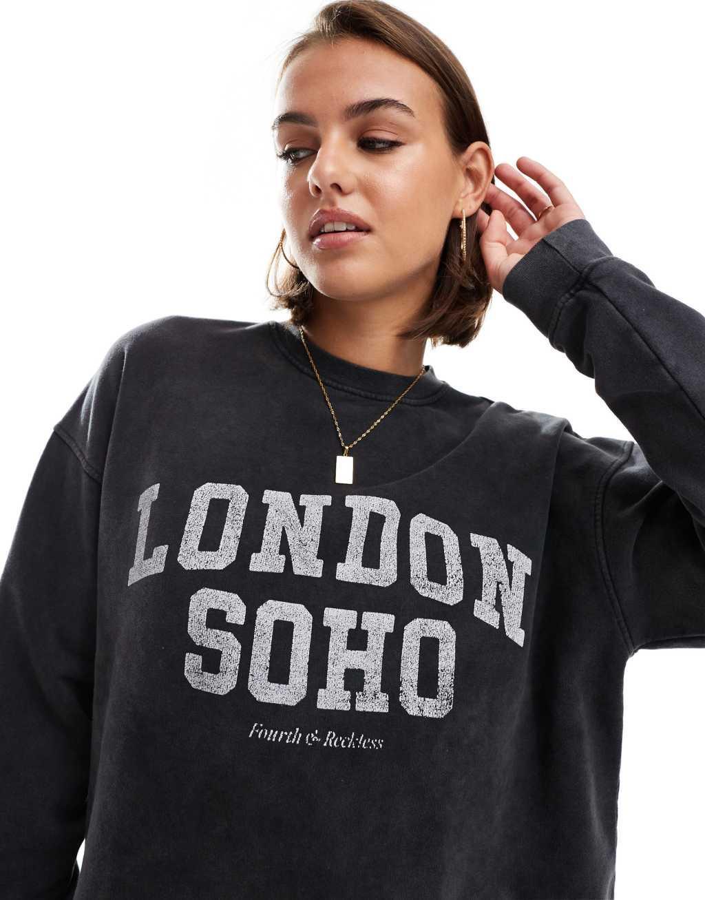 4th & Reckless London Soho embroidered sweatshirt in acid wash Product Image