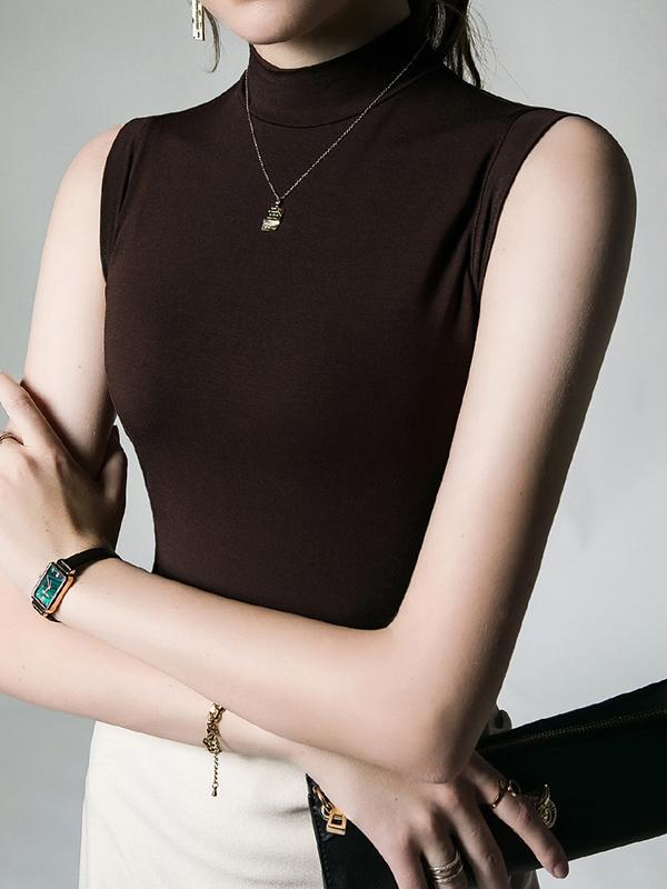 Skinny Sleeveless Solid Color Mock Neck Vest Top Product Image