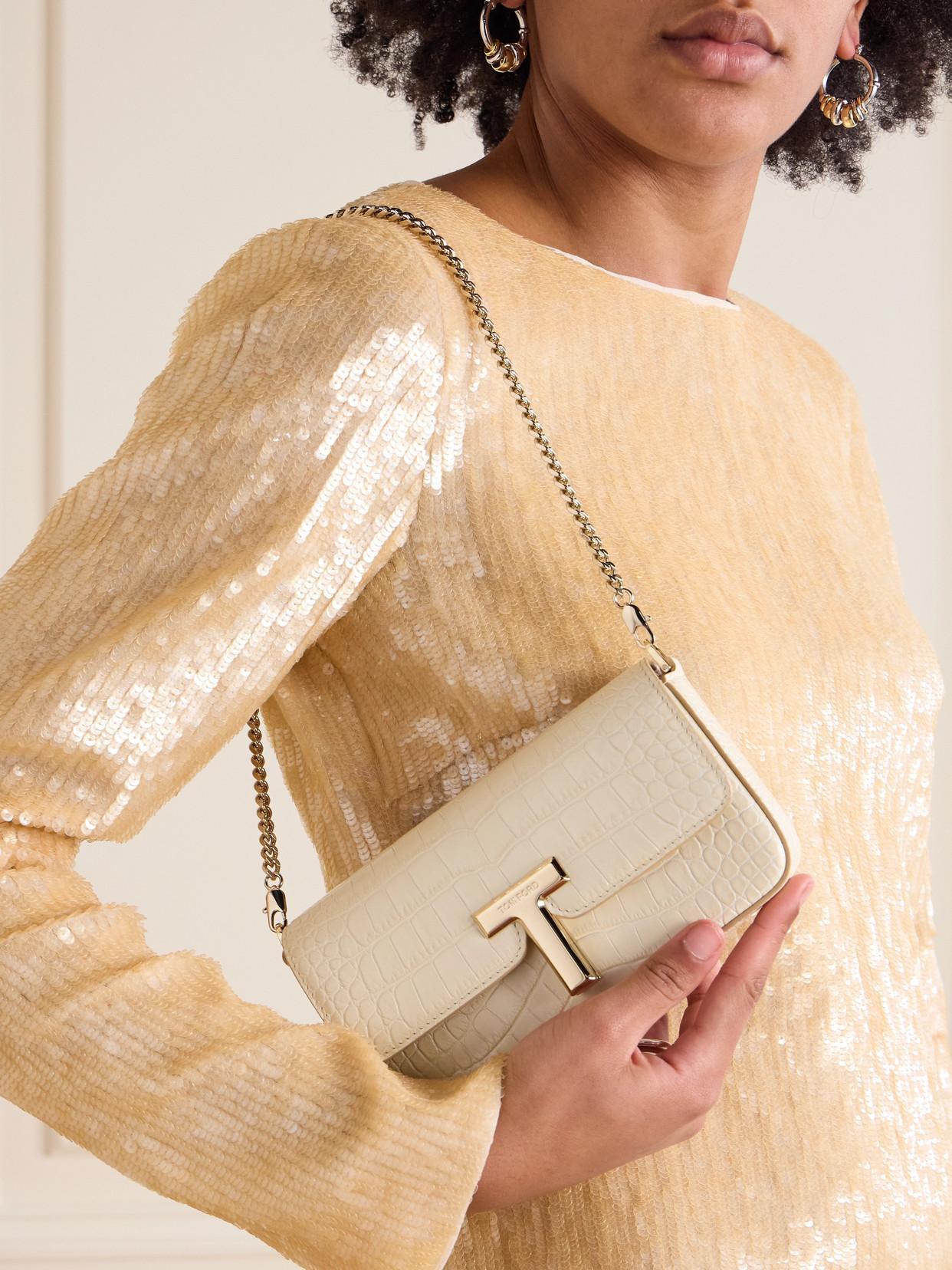 TOM FORD Wallis Croc-effect Patent-leather Shoulder Bag In Ivory Product Image