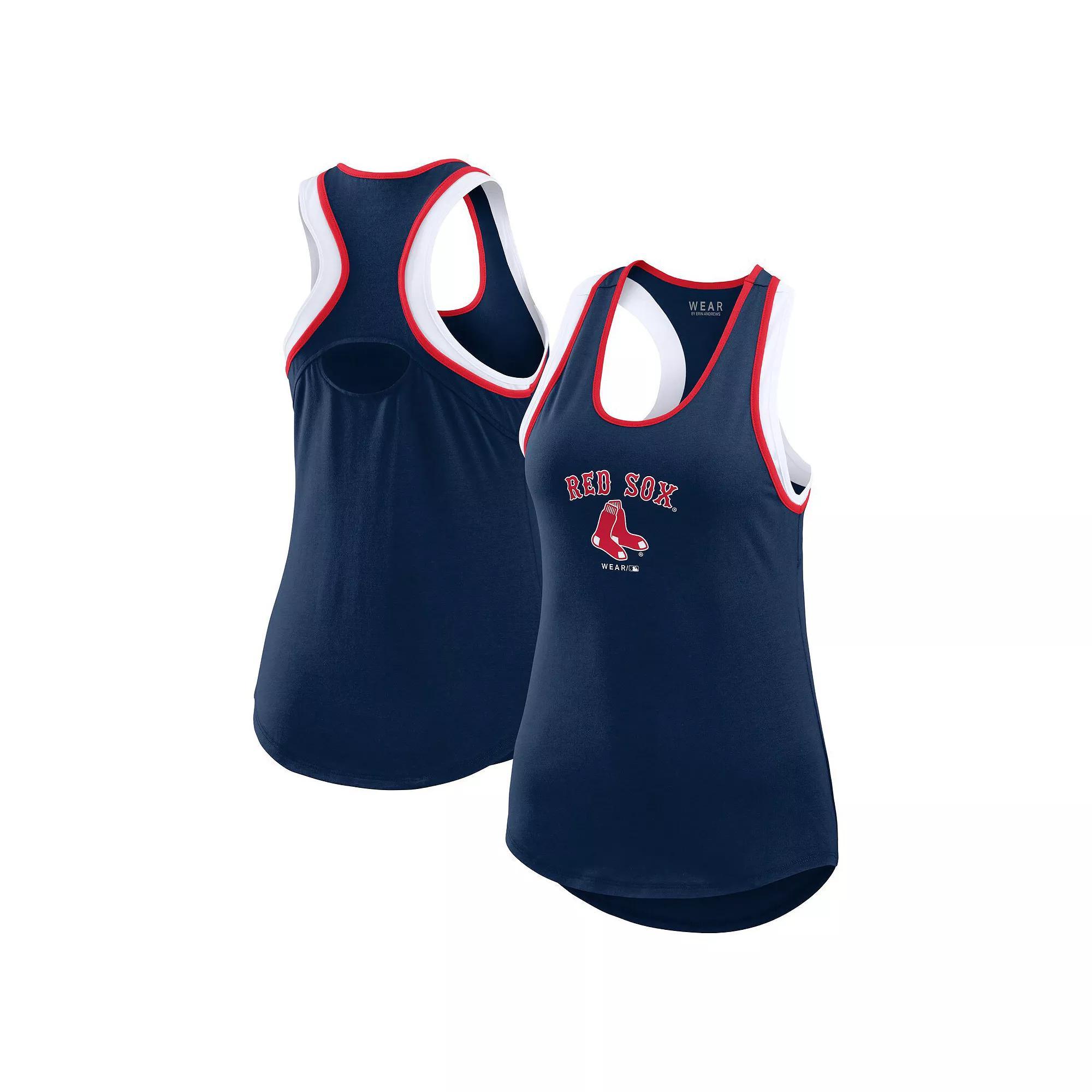 Women's WEAR by Erin Andrews Navy Boston Red Sox Colorblock Racerback Tank Top, Size: Large, Blue Product Image
