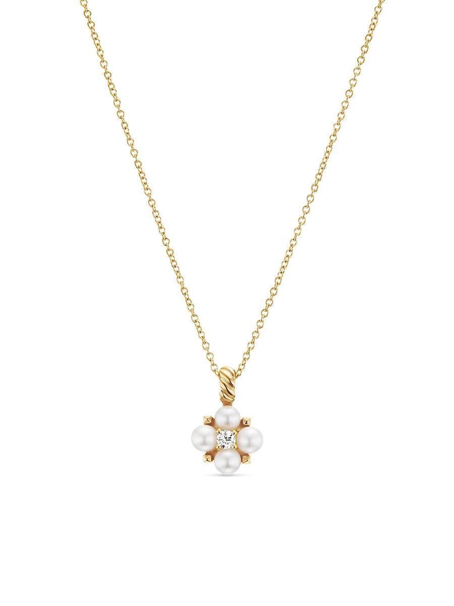 Womens Petite Modern Renaissance Pearl Necklace in 18K Yellow Gold with Center Diamond, 7.8MM Product Image