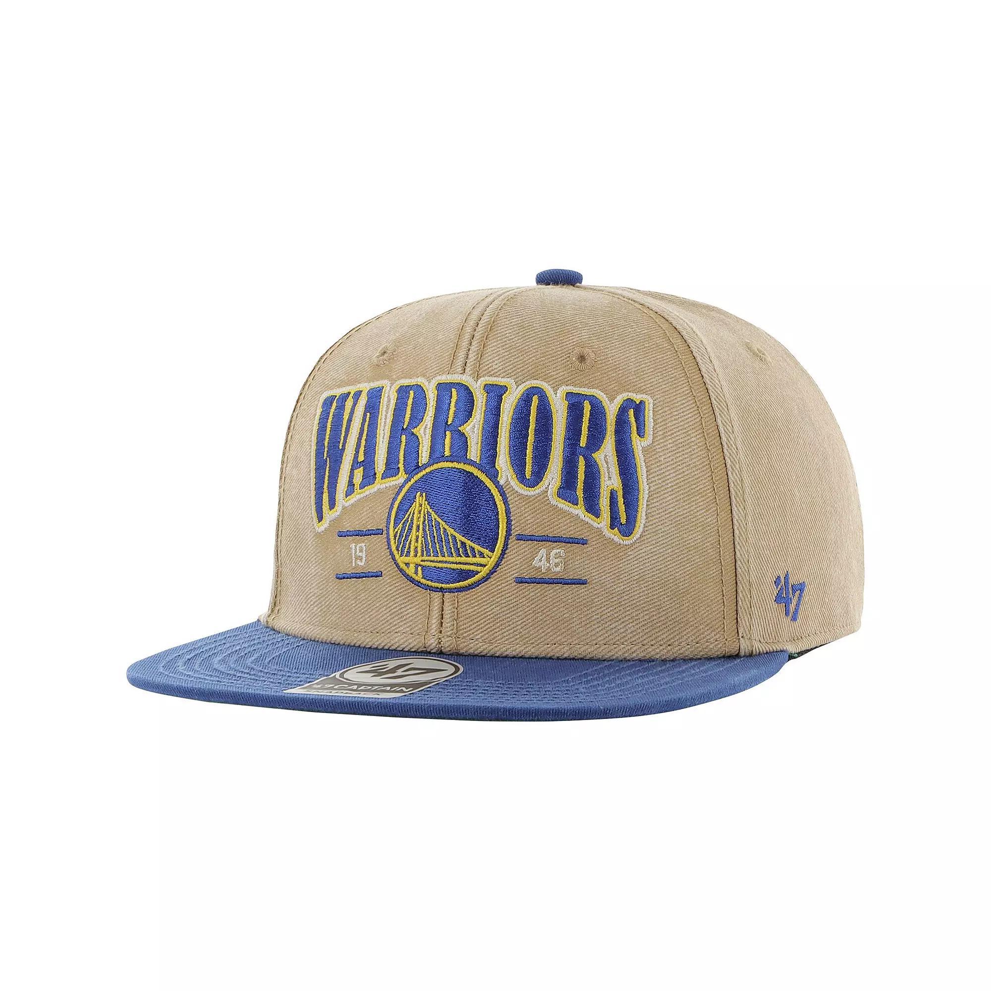 Men's '47 Khaki/Royal Golden State Warriors Chilmark Captain Snapback Hat, Beig K Product Image