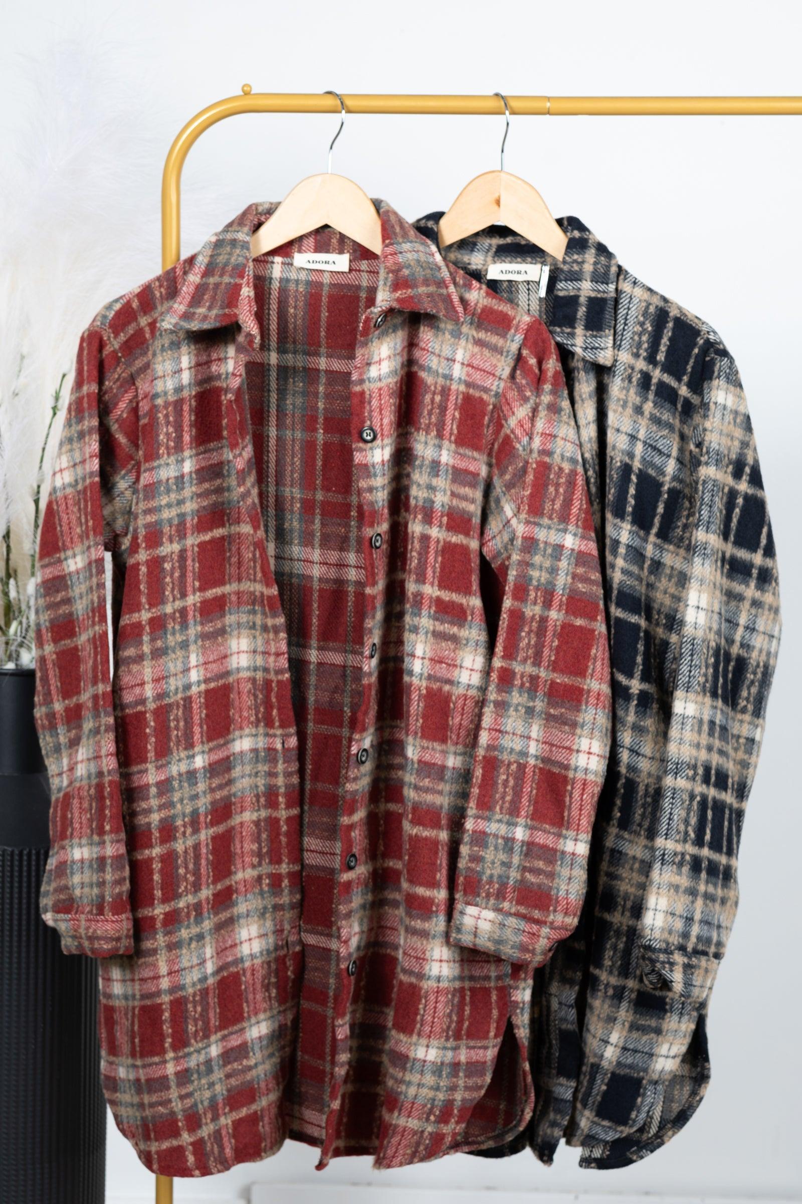 Plaid Button Down Long Flannel Shacket Product Image