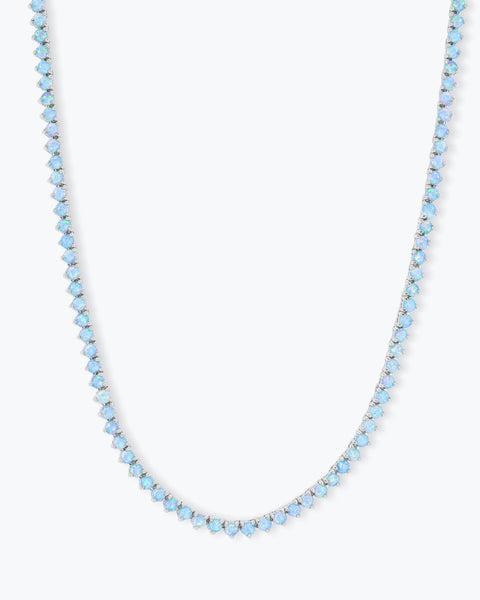 Not Your Basic Tennis Necklace 18" - Silver|Blue Opal Product Image