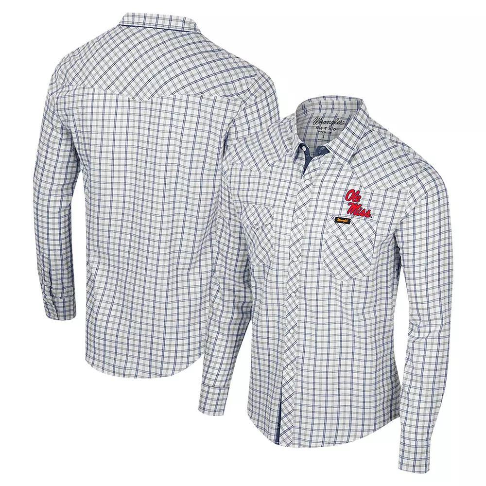 Men's Colosseum x Wrangler White Ole Miss Rebels Plaid Window Pane Long Sleeve Full-Snap Shirt, Size: Medium Product Image