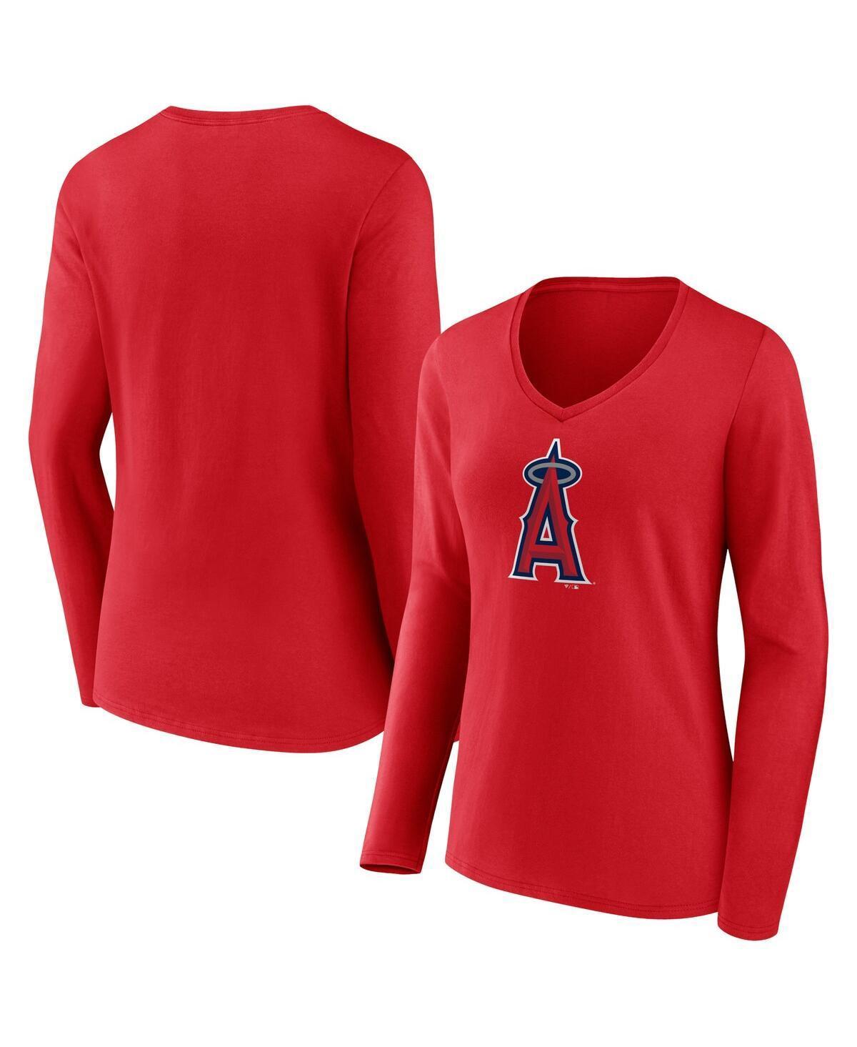 Womens Fanatics Branded Los Angeles Angels Official Logo V-Neck Long Sleeve T-Shirt Product Image