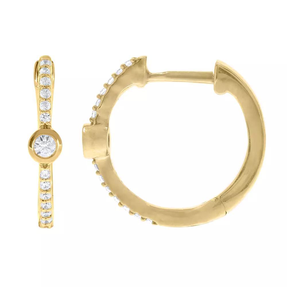 Sterling Silver 1/6 Carat T.W. Diamond Bezel Hoop Earrings, Women's, Gold Tone Product Image