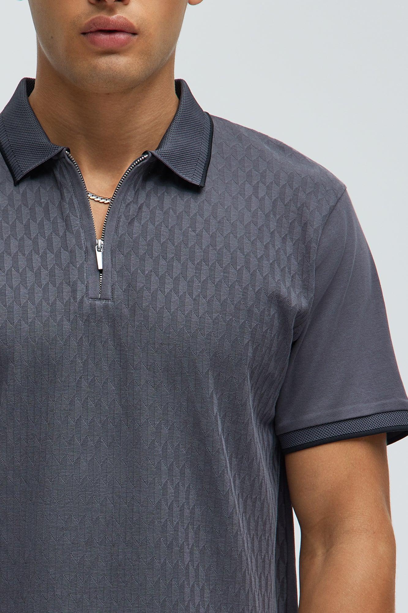 Fernando Textured Polo - Charcoal Product Image