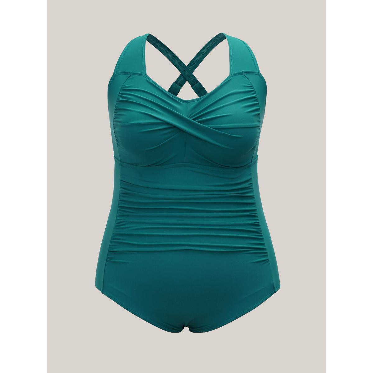 Plus Size Twist-Front Ruched Adjustable One-Piece Swimsuit Women's Swimwear Cyan Beach Twist Curve Bathing Suits High stretch One Pieces BloomChic 22-24/3X Product Image