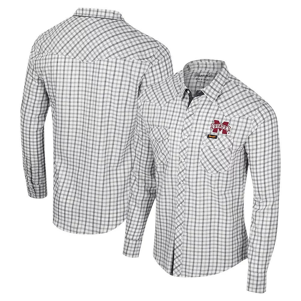 Men's Colosseum x Wrangler White Mississippi State Bulldogs Plaid Window Pane Long Sleeve Full-Snap Shirt, Size: Large, Mst White Product Image