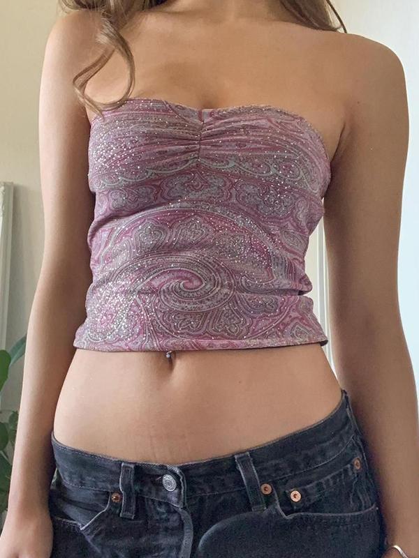 Random Print Bandeau Crop Top Product Image