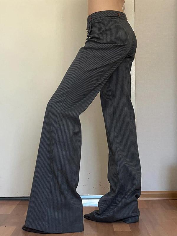 Flared Pants Loose Buttoned Striped Suit Pants Trousers Product Image