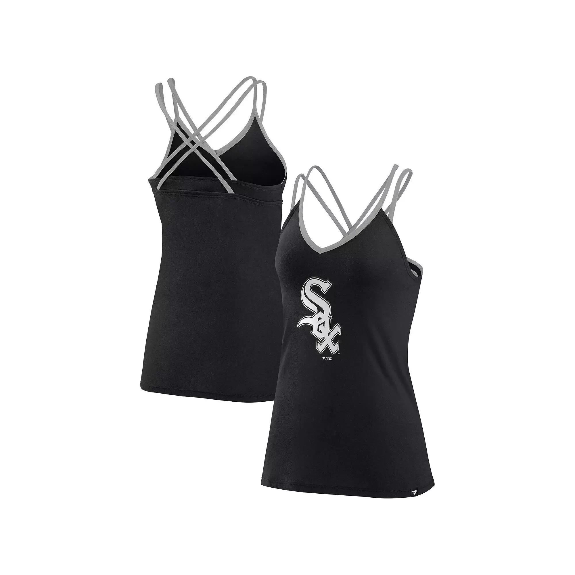 Women's Fanatics Branded Black Chicago White Sox Barrel It Up Cross Back V-Neck Tank Top,  Product Image