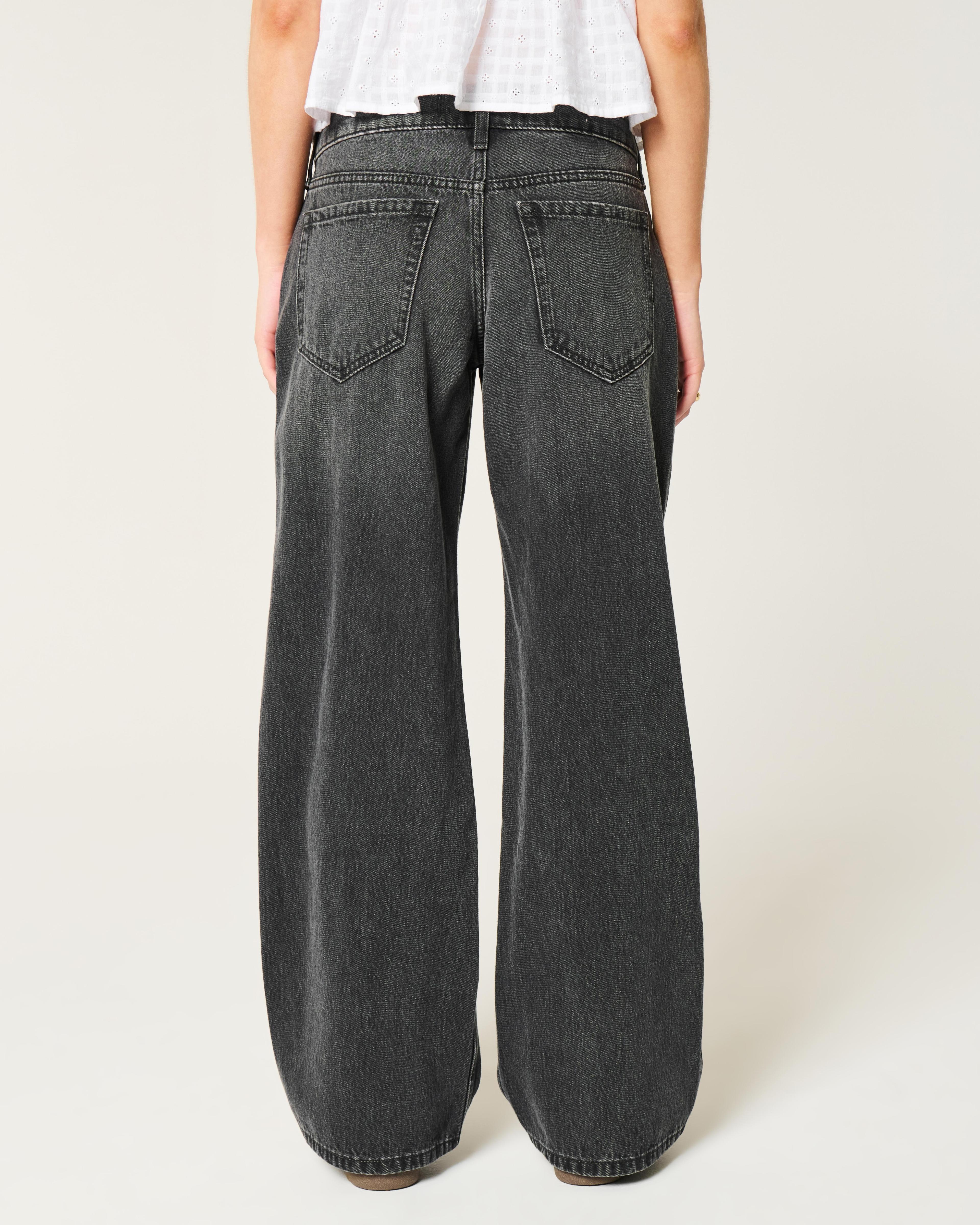 Low-Rise Washed Black Baggy Jeans Product Image