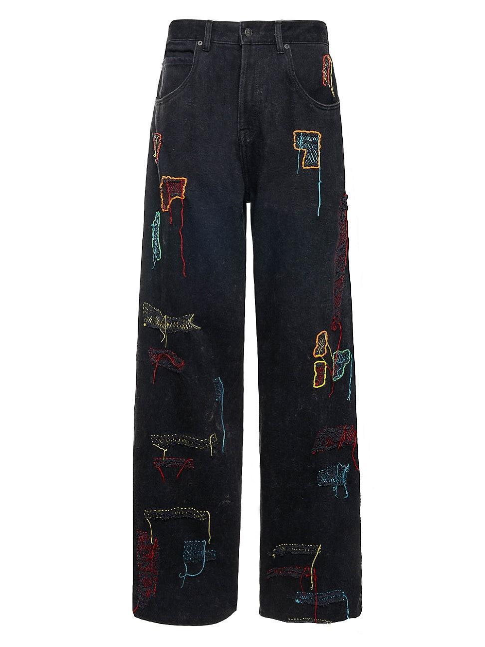 Mens Embroidered Oversized Denim Pants Product Image