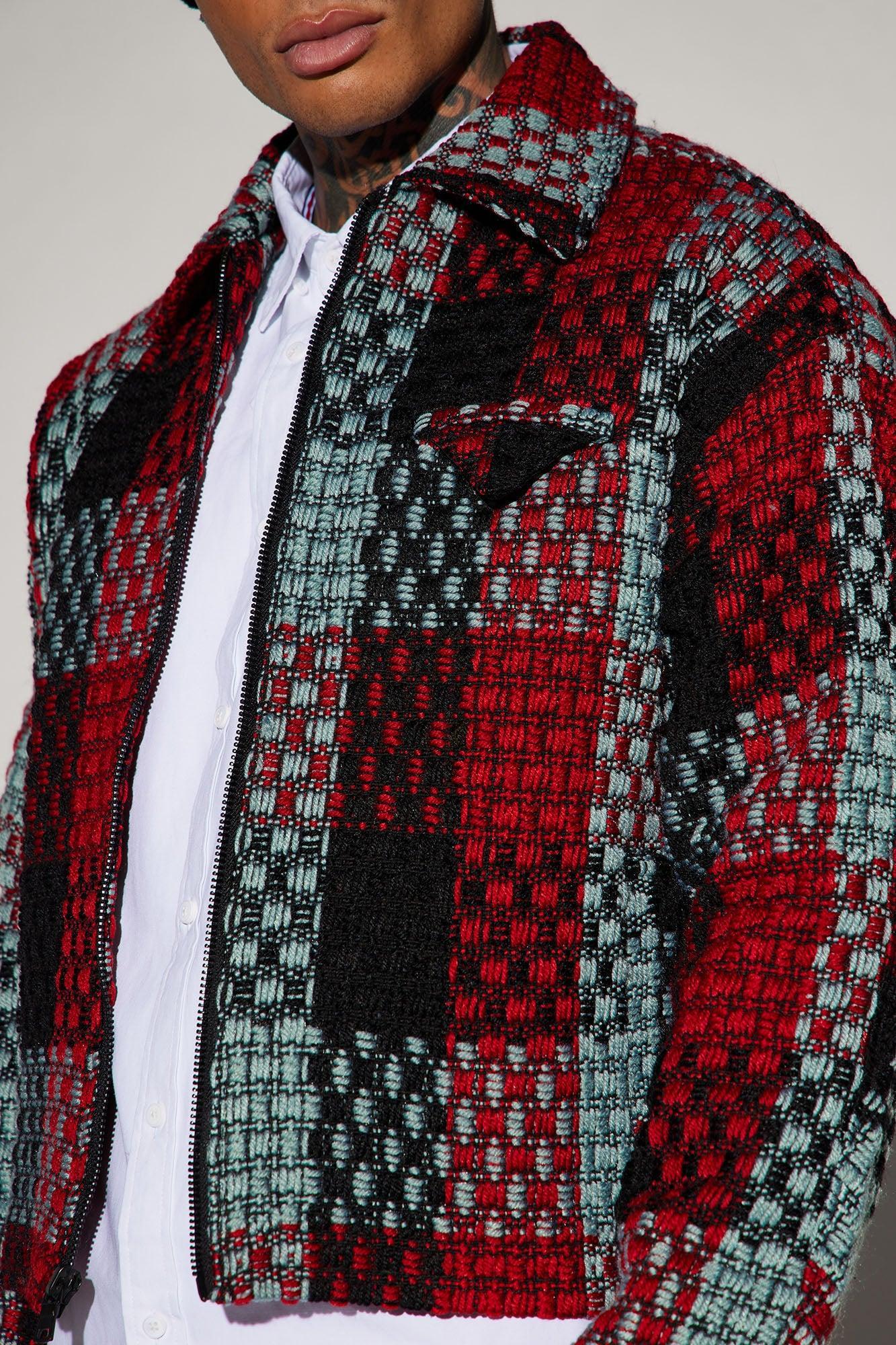 Beverly Tweed Cropped Chore Jacket - Red/combo Product Image