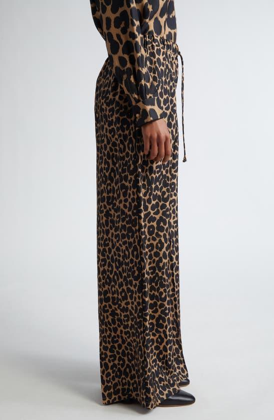 MAX MARA Ghinea Leopard Print Silk Wide Leg Pants In Multi Product Image