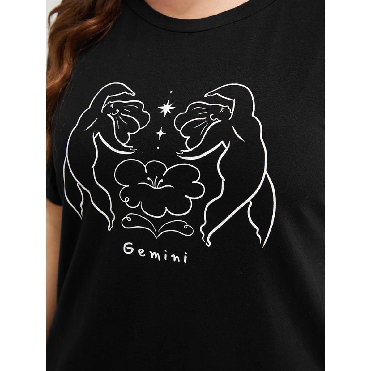 Plus Size Figure & Letter Print Slightly Stretchy Zodiac T-shirt Gemini Women Casual Figure Dailywear T-shirts BloomChic 10/M Product Image