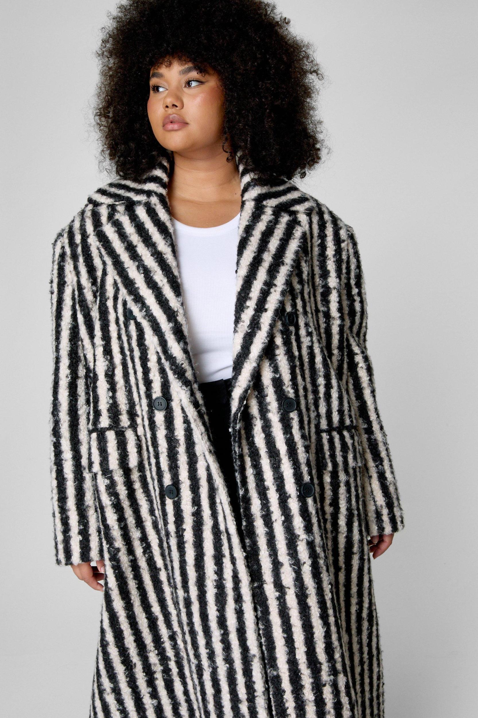Plus Striped Wool Look Coat  Product Image