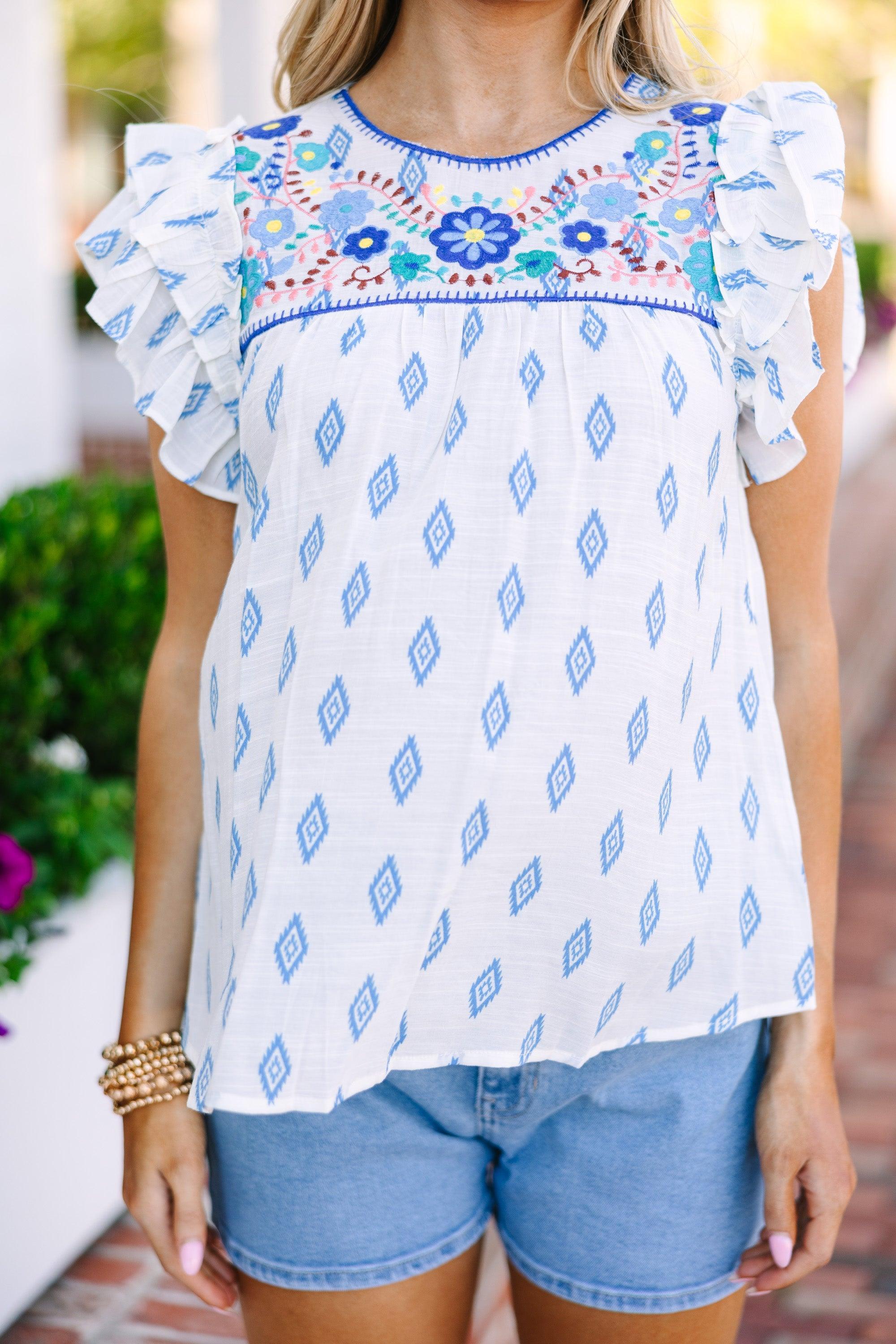 Looking Your Way Royal Blue Floral Top Female Product Image