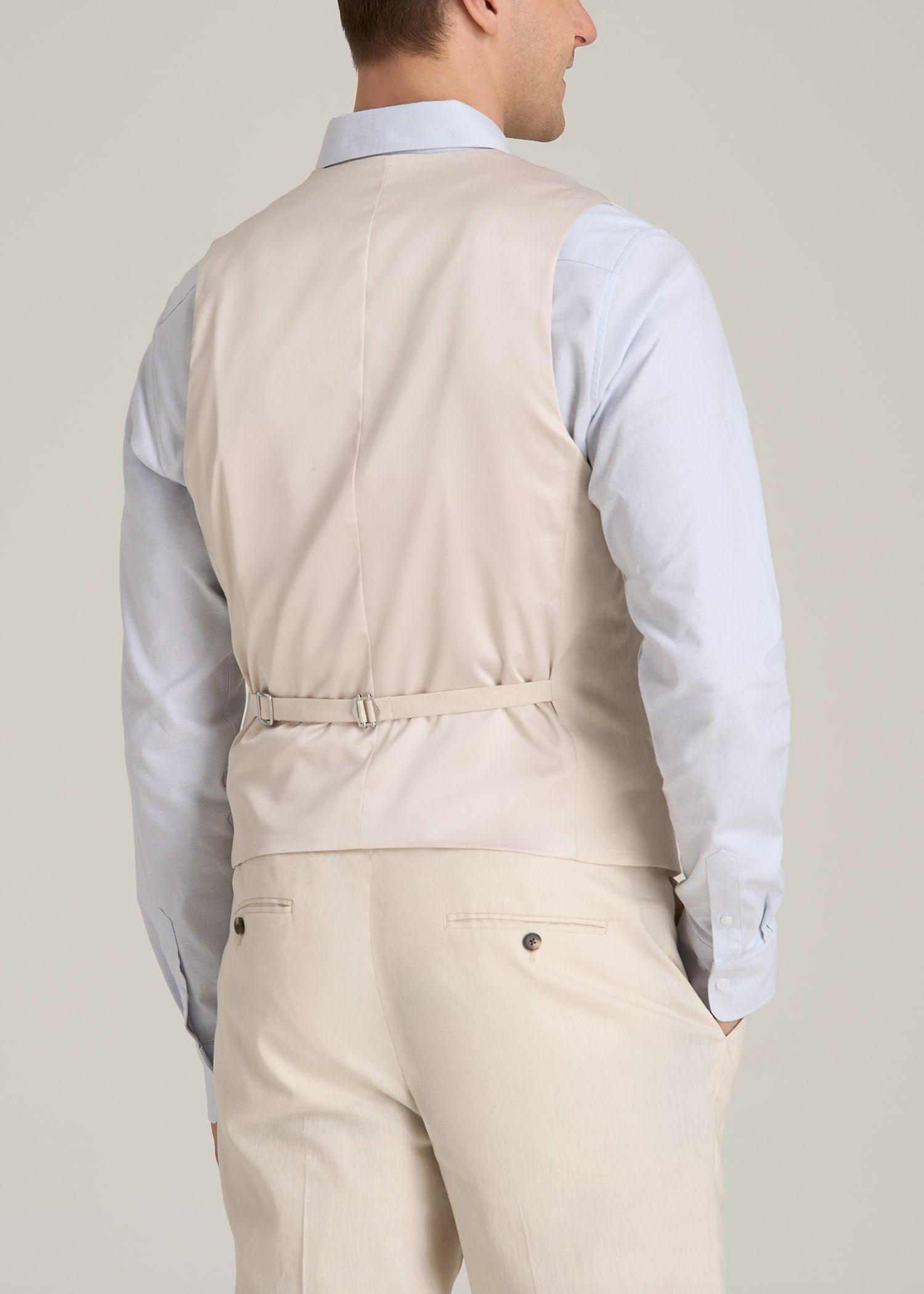 Stretch Linen Suit Vest for Tall Men in Light Beige Linen Product Image