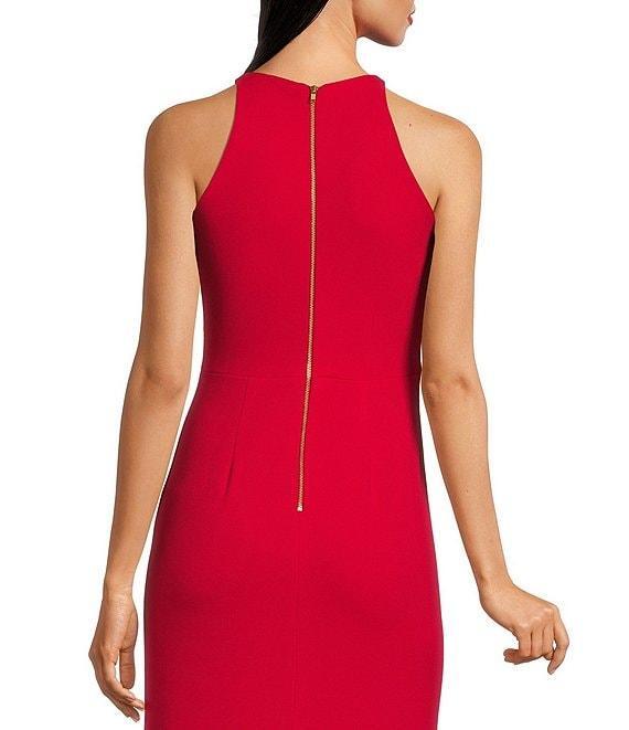 Betsy & Adam Round Neck Sleeveless Ruffle High-Low Stretch Crepe Gown Product Image