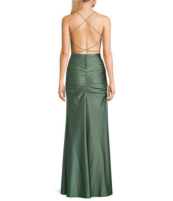 Honey and Rosie High Neck Criss Cross Back Shirred Gown Product Image