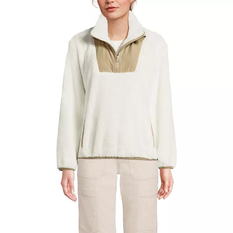 Women's Lands' End Quarter-Zip Cozy Sherpa Fleece Pullover, Size: XL, Ivory Desert Product Image