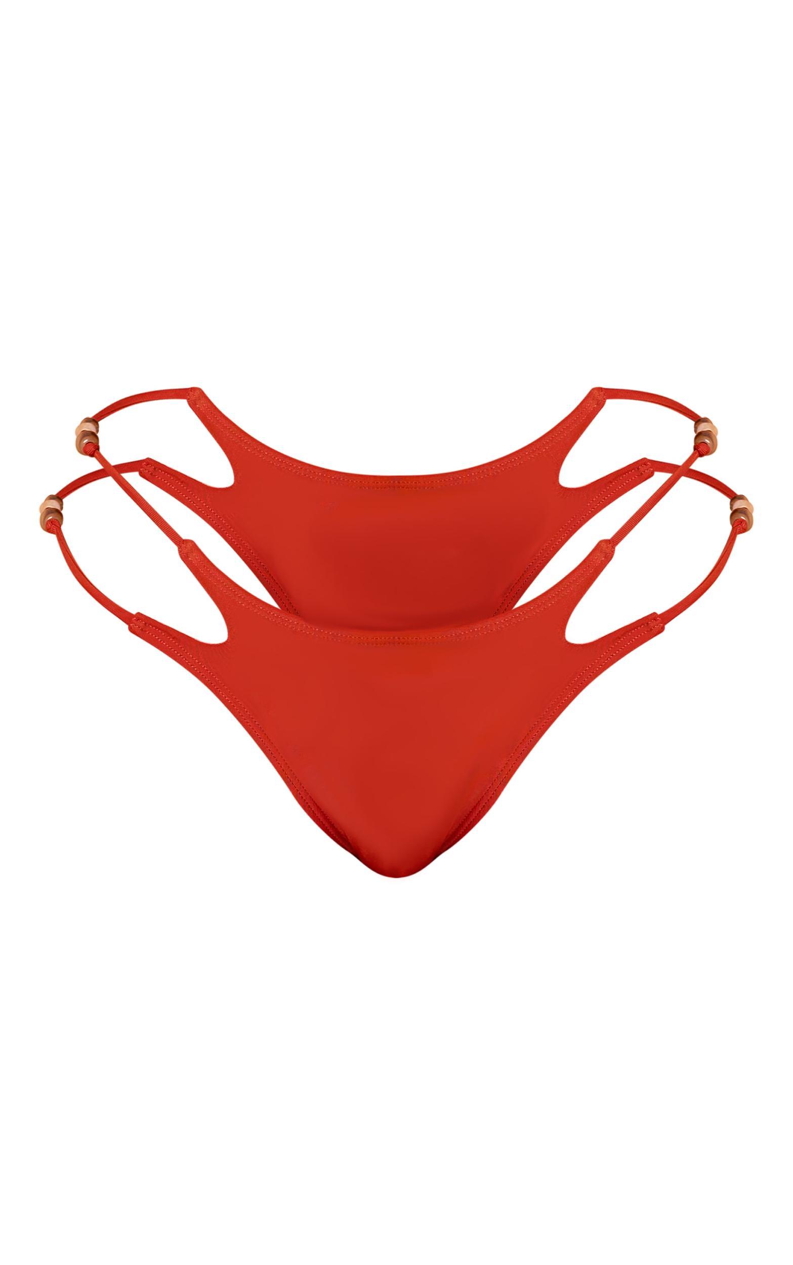 Rust Bead Trim Tanga Bikini Bottoms Product Image