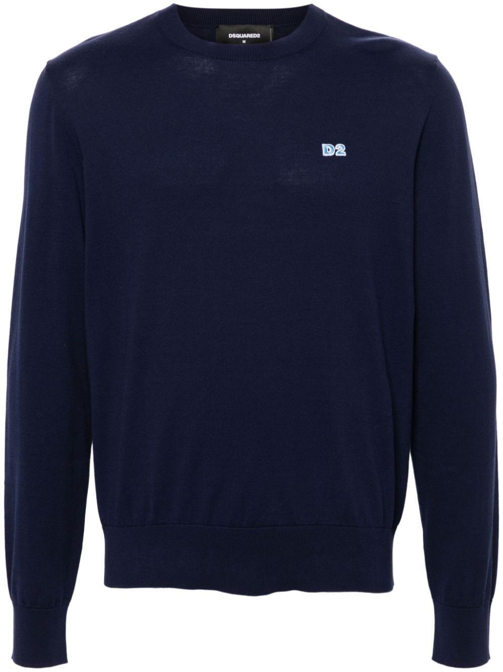 DSQUARED2 Logo-appliqué Cotton Jumper In Blue Product Image