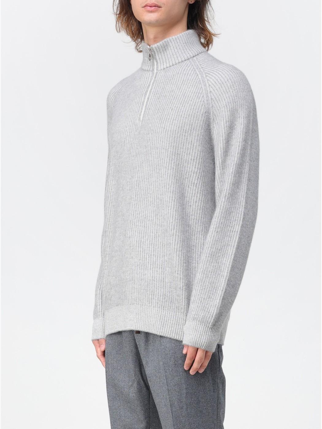 BRUNELLO CUCINELLI Zip-up Ribbed Turtleneck Jumper In Gray Product Image