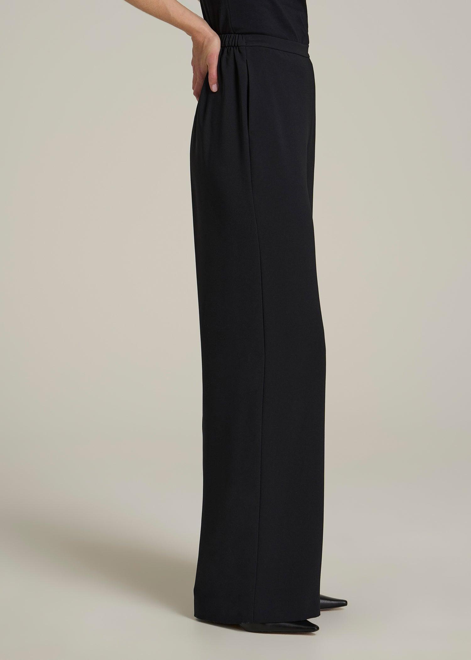 Pull-On Crepe Ultra Wide Pants for Tall Women in Black Product Image