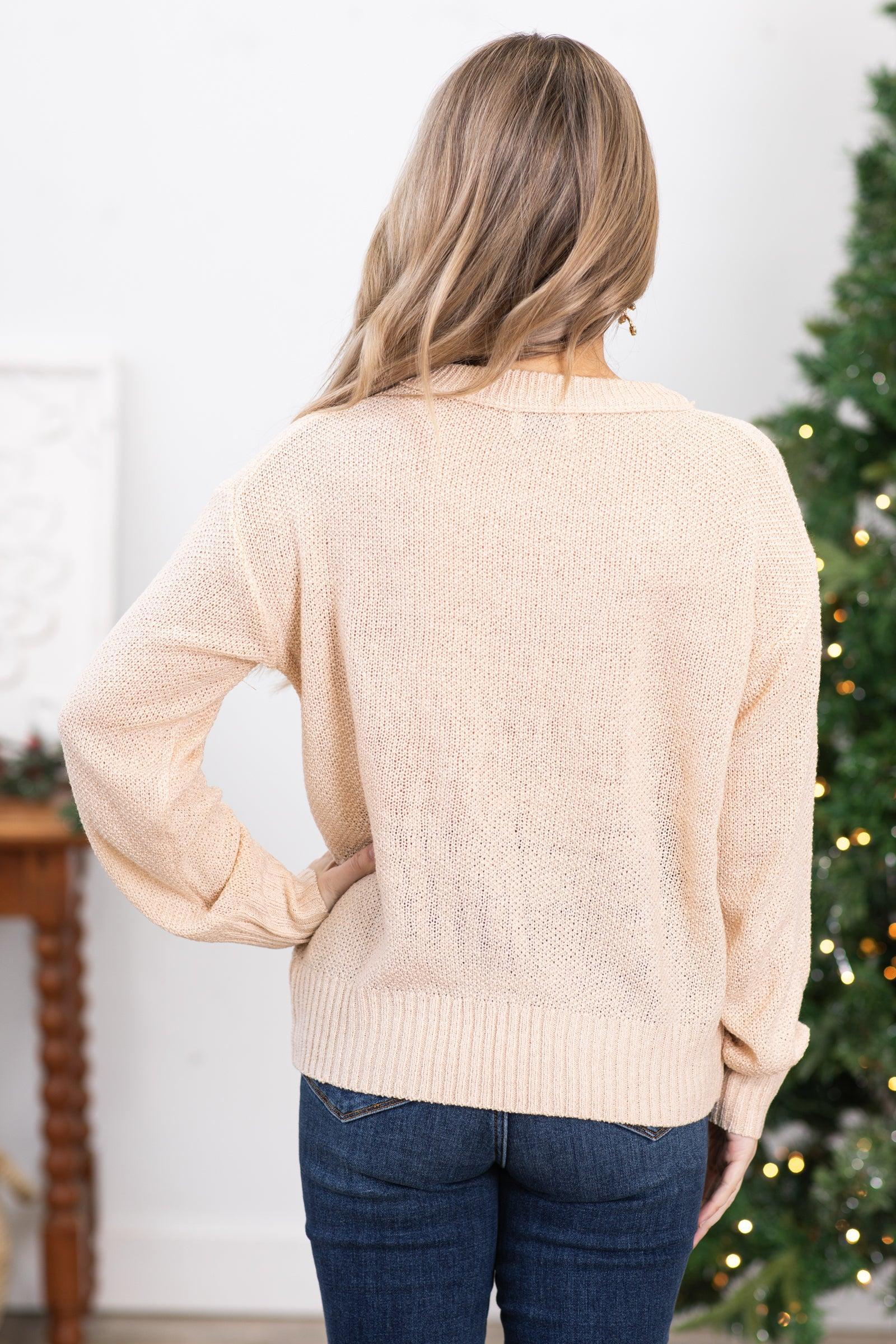 Beige Sweater With Front Seam Product Image