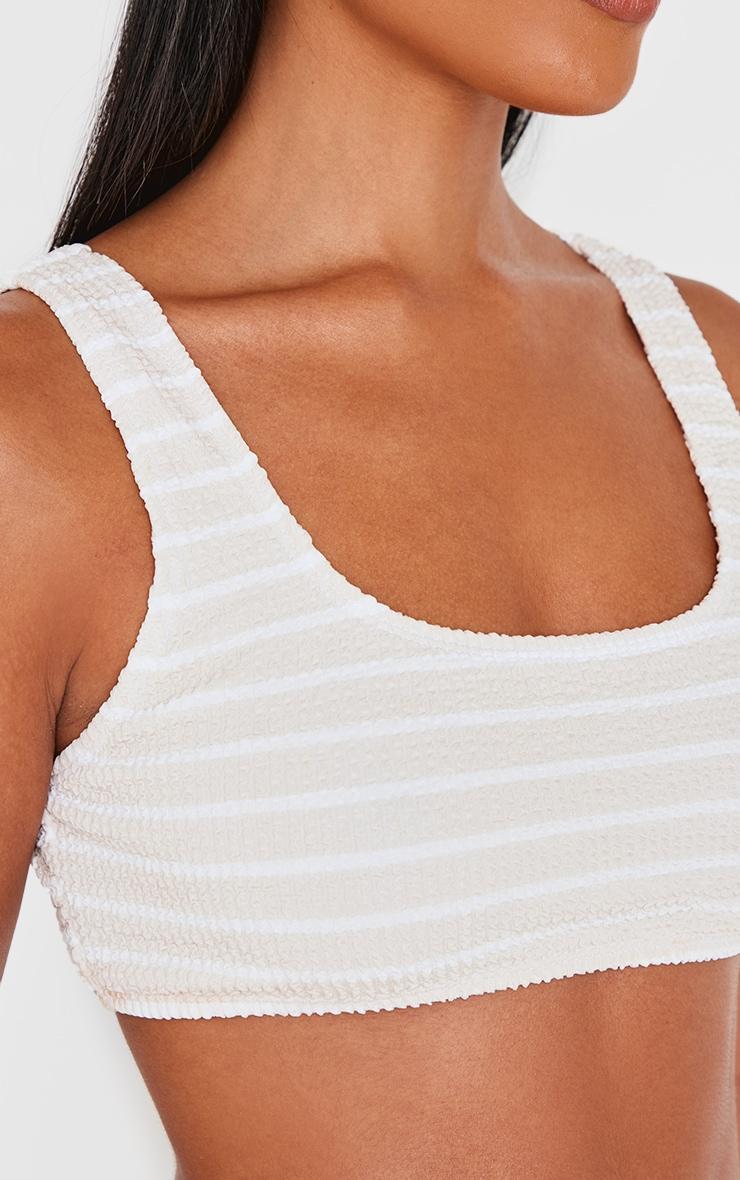 Cream Striped Crinkle Square Neck Bikini Top Product Image