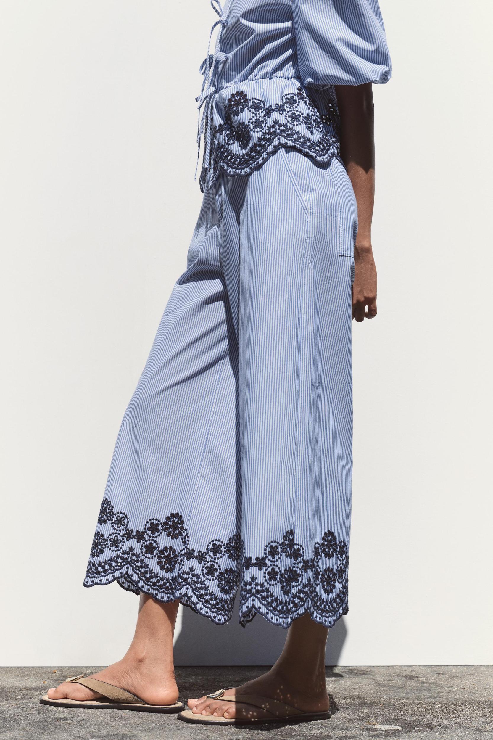 STRIPED CULOTTES WITH EMBROIDERY Product Image