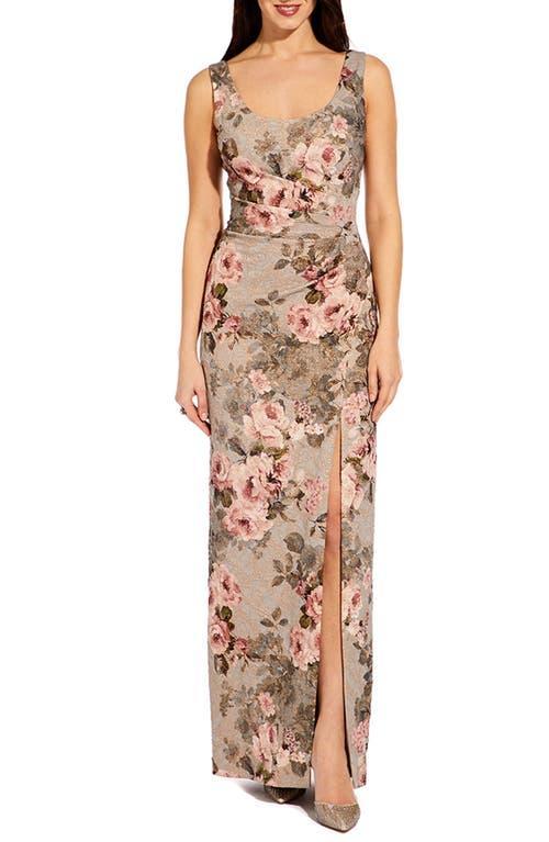 Adrianna Papell Womens Metallic Floral-Print Column Gown - Slate Product Image