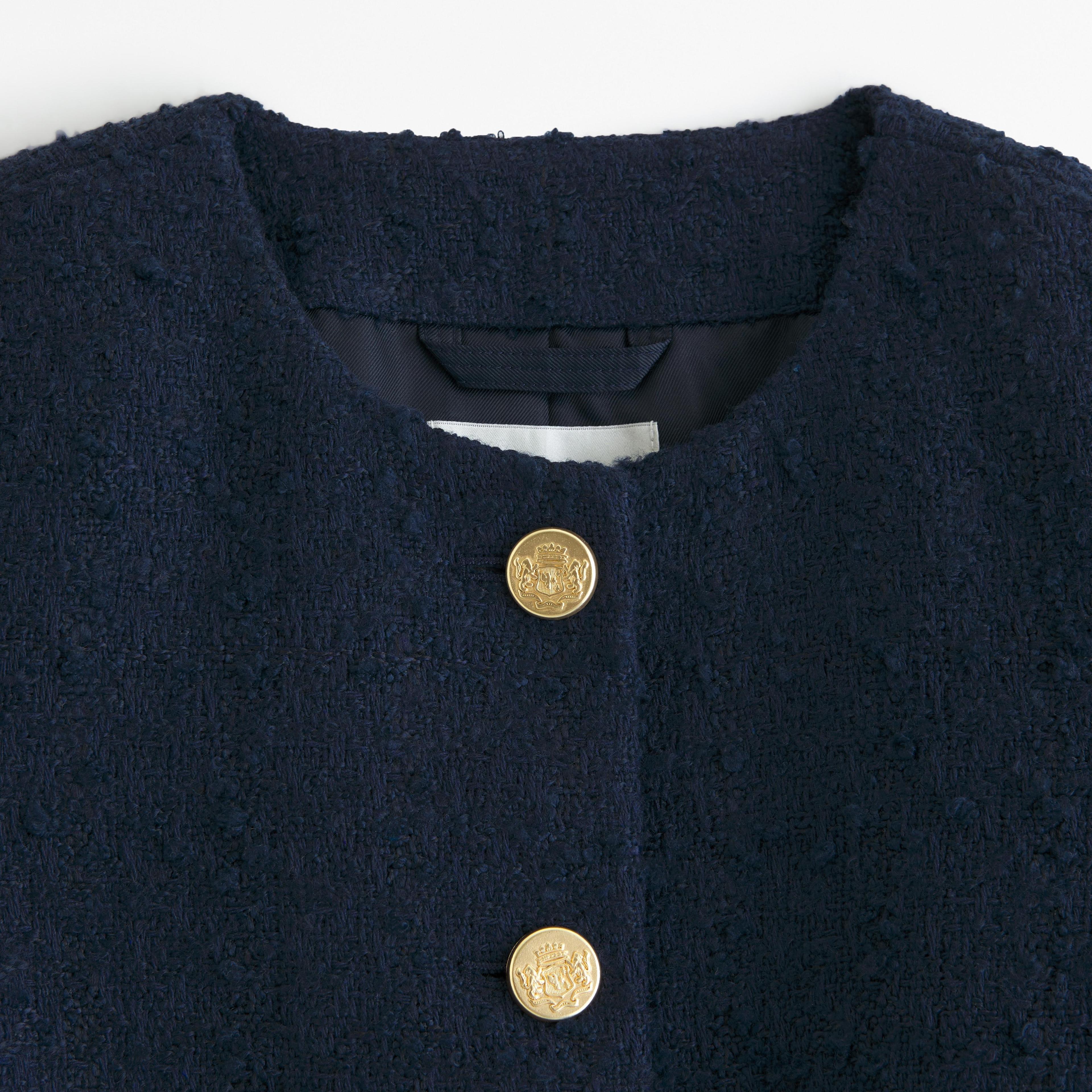 Short-Sleeve Collarless Tweed Jacket Product Image